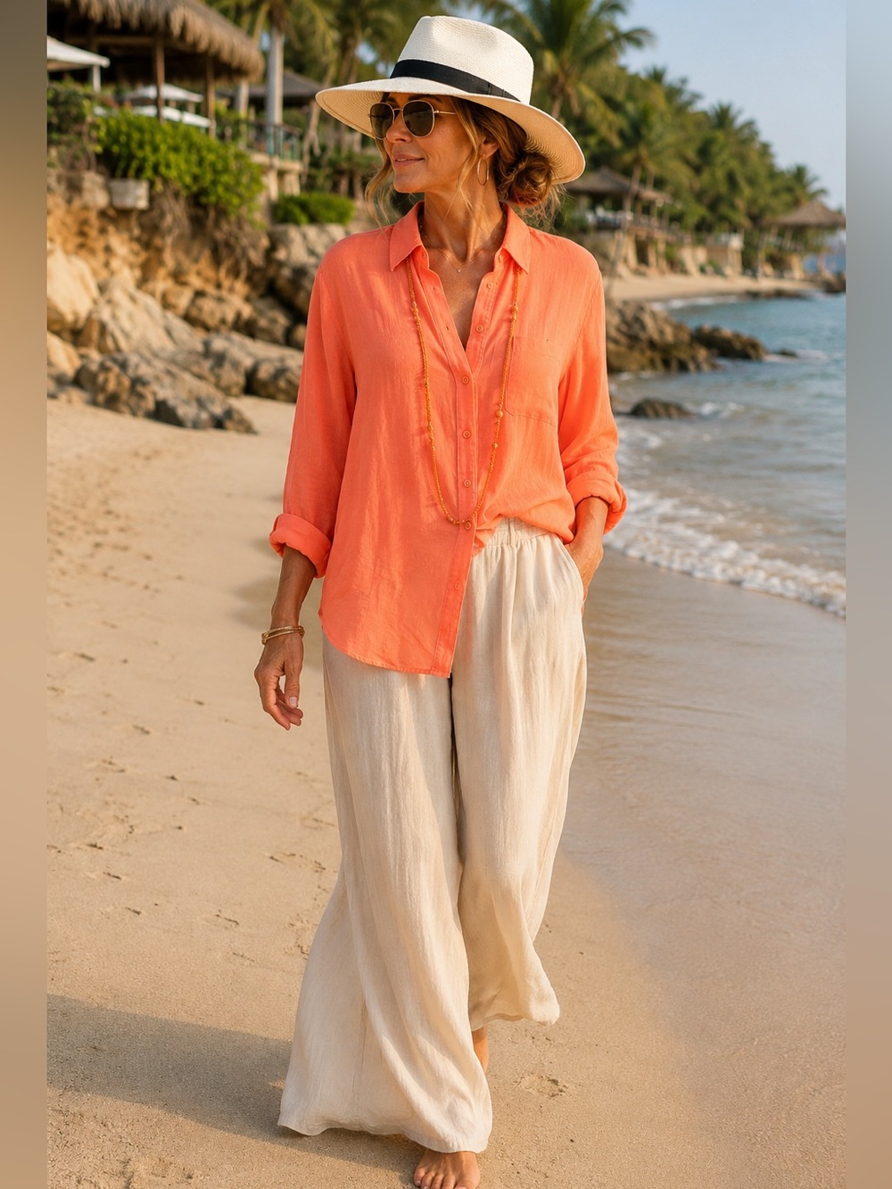 14. JOE FRESH 100% Silk Coral Orange Button Down Blouse XL 23/27